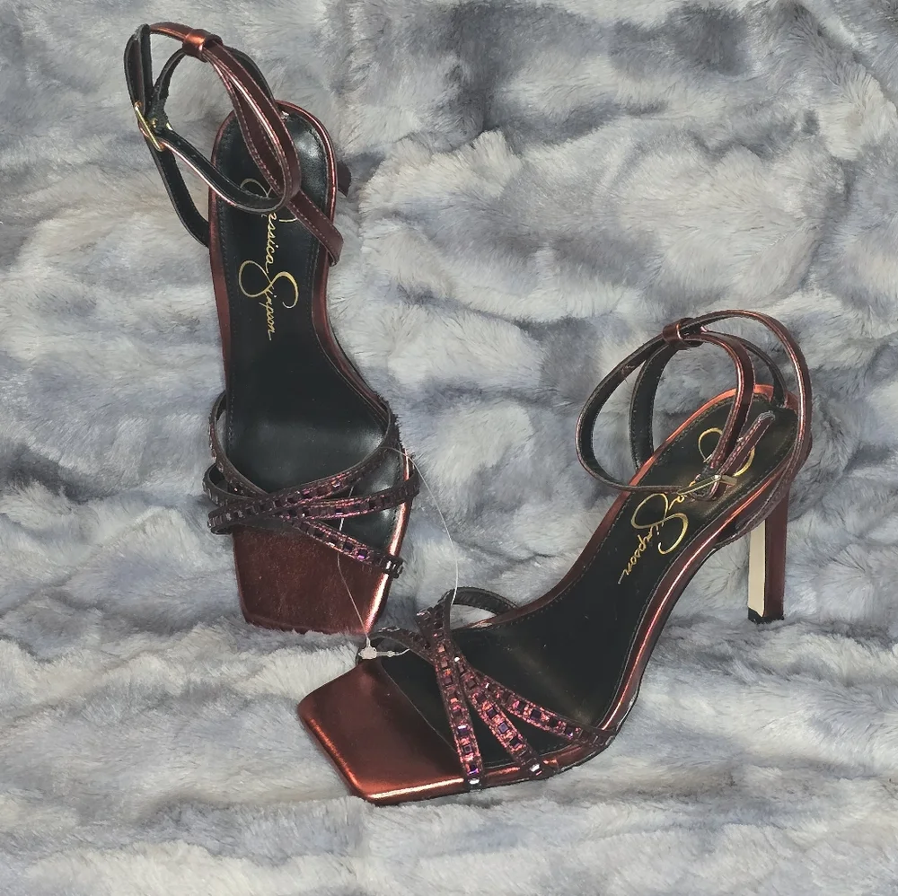 NWOT Jessica Simpson Womens Leonah Slip On Stiletto Ankle Strap Oxblood‎ Size 6
